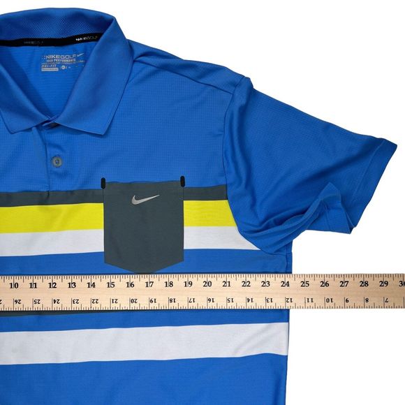 Nike Golf Shirt Mens XL Polo Blue Striped Short Sleeve Tour Performance Stretch - Picture 2 of 9